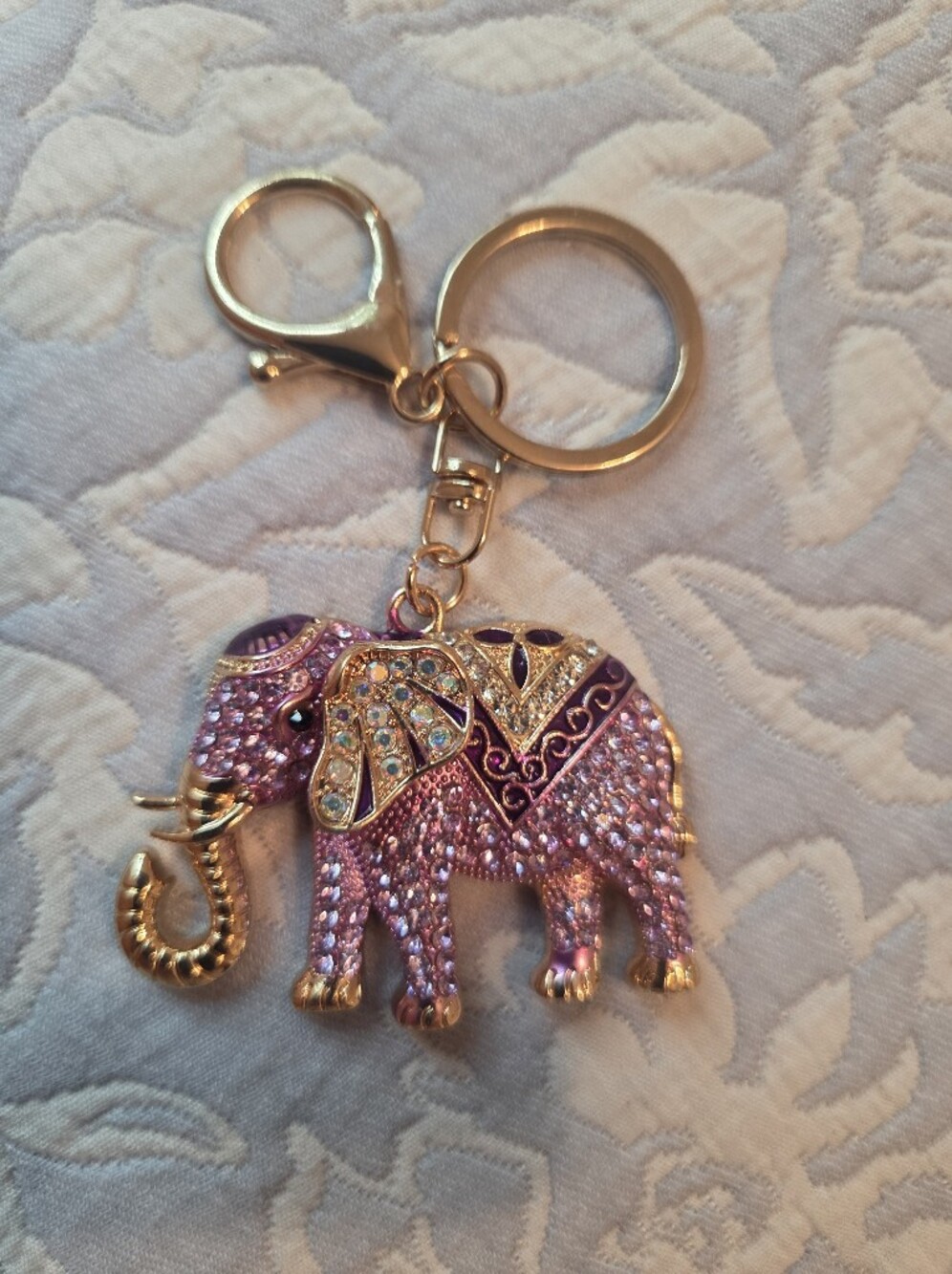 Beaded Elephant Print Tote Bag With Rhinestone Key Ring. - Picture 9 of 10